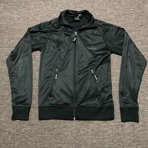 Bench Full Zip Track Jacket Embroidered Spellout Black Grey Zipper Pockets Small